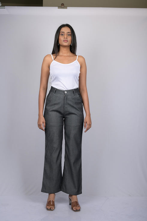 women pant for women western wear party wear Stylish Dark Grey Cotton Denim Silk Pant (OTL-PNT-1004)